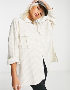 Oversized-рубашка светло-бежевого цвета в полоску Topshop-Светло-бежевый цвет