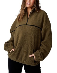 Оливковый пуловер из плюша и флиса Cotton:On-Зеленый цвет