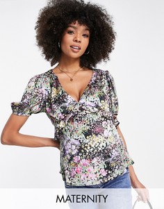 Атласная блузка с цветочным принтом и бантиками Topshop Maternity-Разноцветный
