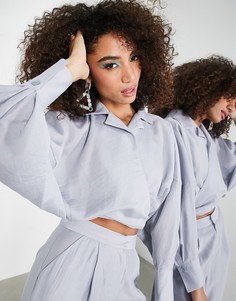 Голубовато-серая драпированная блузка из тенселя с запахом спереди и открытой спиной ASOS EDITION-Серый