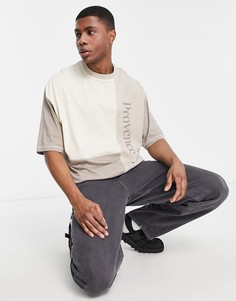 Бежевая с коричневым oversized-футболка в стиле колор блок с принтом ASOS DESIGN-Разноцветный