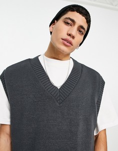 Темно-серый вязаный oversized-жилет Topman