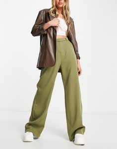Классические прямые брюки цвета хаки с завышенной талией NaaNaa-Зеленый цвет