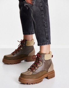 Коричневые высокие ботинки на шнуровке с отделкой искусственным мехом Only-Коричневый цвет