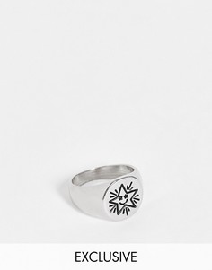 Серебристое кольцо-печатка с дизайном смайлика в виде звезды Reclaimed Vintage Inspired-Серебристый