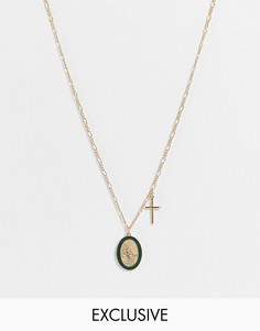 Золотистое ожерелье с крестом и эмалированной подвеской с изображением Св. Христофора Reclaimed Vintage Inspired-Золотистый