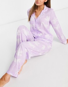 Сиреневый пижамный комплект из лонгслива и брюк из модала с принтом в виде зебр и пальм ASOS DESIGN-Фиолетовый цвет