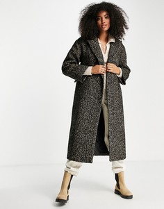 Черное длинное пальто кромби с узором «в елочку» Topshop-Черный цвет