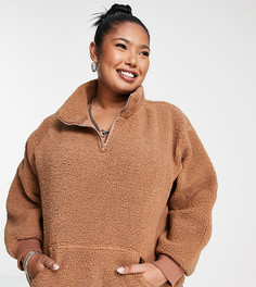 Пуловер серо-бежевого цвета из флиса с короткой молнией Cotton:On Curve-Белый