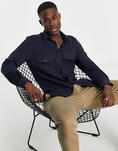 Рубашка из мягкого хлопкового пике с карманами в утилитарном стиле Harry Brown-Темно-синий