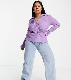 Фактурная рубашка приглушенного сиреневого цвета со сборками спереди ASOS DESIGN Curve-Фиолетовый цвет