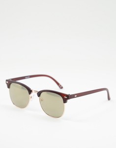 Коричневые солнцезащитные очки в стиле ретро в золотистой оправе ASOS DESIGN-Коричневый цвет