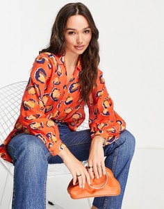 Рубашка в стиле oversized с леопардовым принтом оранжевого цвета от комплекта Never Fully Dressed-Оранжевый цвет
