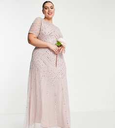 Платье макси приглушенного лилового цвета с короткими рукавами и декоративной отделкой Frock and Frill Plus Bridesmaid-Розовый цвет