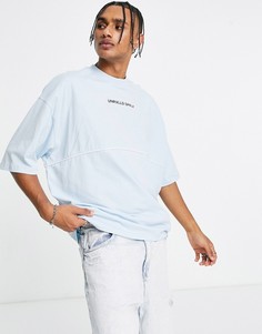 Голубая oversized-футболка с графическим принтом и окантовкой ASOS Unrvlld Spply-Голубой