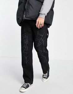 Прямые джинсы черного цвета со вставкой с принтом паутины Jaded London-Черный