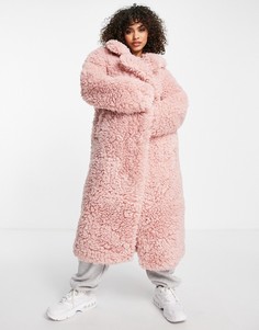 Плюшевое oversized-пальто пыльно-розового цвета NA-KD-Розовый цвет