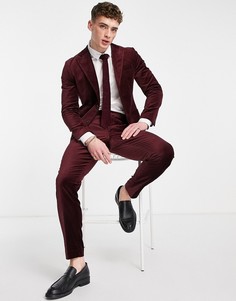Бордовые зауженные брюки от костюма из вельвета Selected Homme-Красный