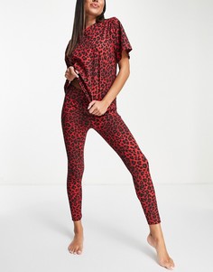 Пижамный комплект из футболки и леггинсов в стиле oversized красного цвета с леопардовым принтом ASOS DESIGN-Красный