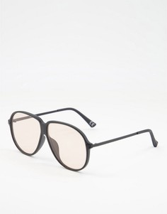 Солнцезащитные очки-авиаторы в черной матовой оправе с розовыми линзами в стиле ретро ASOS DESIGN-Черный цвет