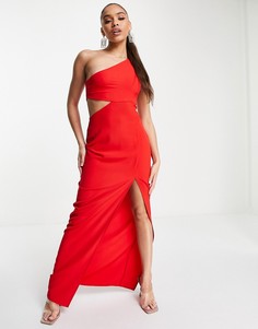 Красное платье макси на одно плечо с разрезом на бедре Vesper-Красный