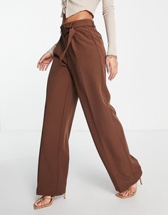 Шоколадно-коричневые строгие брюки с широкими штанинами и поясом Vila-Коричневый цвет