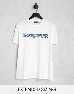 Футболка кремового цвета с надписью "Bonjour" на груди ASOS DESIGN-Белый