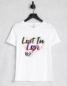 Белая футболка с надписью "Lost in Love" River Island-Белый