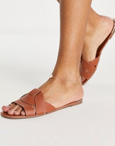 Светло-коричневые мюли-сандалии без задника на плоской подошве Truffle Collection-Коричневый цвет