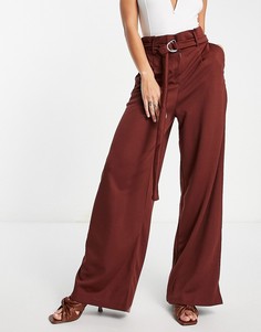 Коричневые брюки прямого кроя с поясом Trendyol-Коричневый цвет