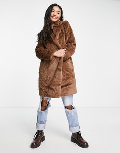 Коричневая шуба из искусственного меха Hollister-Коричневый цвет