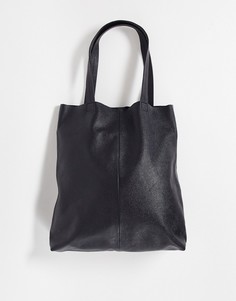 Черная кожаная сумка-тоут ASOS DESIGN-Черный цвет