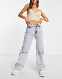 Голубые джинсы с широкими штанинами и эффектом кислотной стирки NA-KD-Голубой