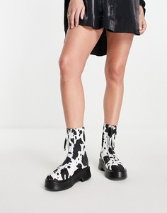 Ботинки на толстой подошве с молнией и коровьим принтом Public Desire Leonie-Разноцветный