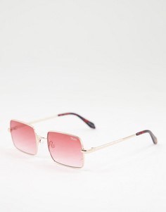 Прямоугольные солнцезащитные очки в золотистой металлической оправе с розовыми линзами Quay TTYL-Золотистый