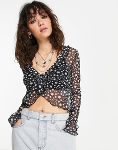 Топ с завязкой спереди и принтом со звездами Free People Marne-Черный