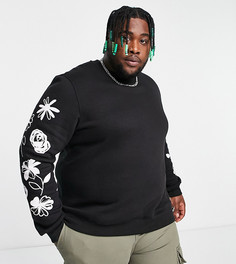 Свитшот с круглым вырезом и принтами на рукавах Bolongaro Trevor Plus-Черный