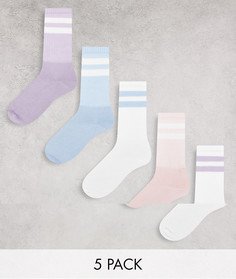 Набор из 5 пар носков пастельных цветов с полосками Topman-Разноцветный