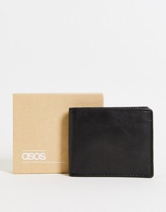 Черный кожаный бумажник с темно-серой вставкой внутри ASOS DESIGN