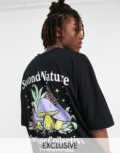 Черная oversized-футболка с принтом грибов и надписью "Second nature" на спине Reclaimed Vintage Inspired-Черный цвет