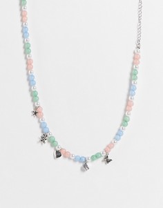 Серебристое ожерелье с подвесками и бусинами из искусственных камней и жемчуга ASOS DESIGN-Разноцветный