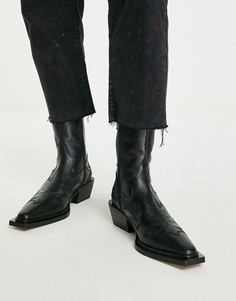 Черные ботинки в стиле вестерн из кожи премиум-класса с прострочкой Topshop Ariel-Черный