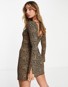 Черное платье мини с разрезами на манжетах и завязкой на спине River Island-Черный