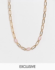 Золотистое короткое ожерелье в стиле унисекс с сиреневыми камнями Reclaimed Vintage Inspired-Золотистый