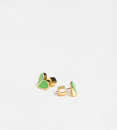 Позолоченные серьги-гвоздики в виде маленьких зеленых сердечек Kate Spade-Зеленый цвет