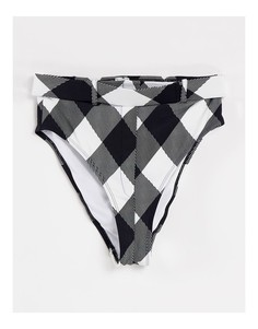 Трусы бикини в клетку с завышенной талией от комплекта ASOS DESIGN-Разноцветный