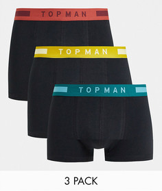 Набор из 3 боксеров-брифов с цветным поясом Topman-Черный