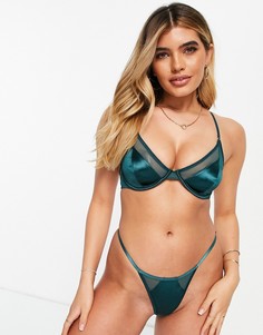 Стринги из блестящей атласной ткани бирюзового цвета ASOS DESIGN Cleo-Зеленый цвет