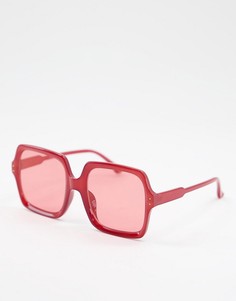 Солнцезащитные очки в крупной квадратной оправе красного цвета в стиле 70-х ASOS DESIGN Recycled-Красный