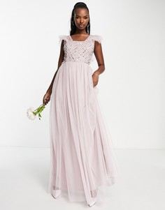 Струящееся платье макси серо-бежевого цвета Frock and Frill Bridesmaid-Розовый цвет